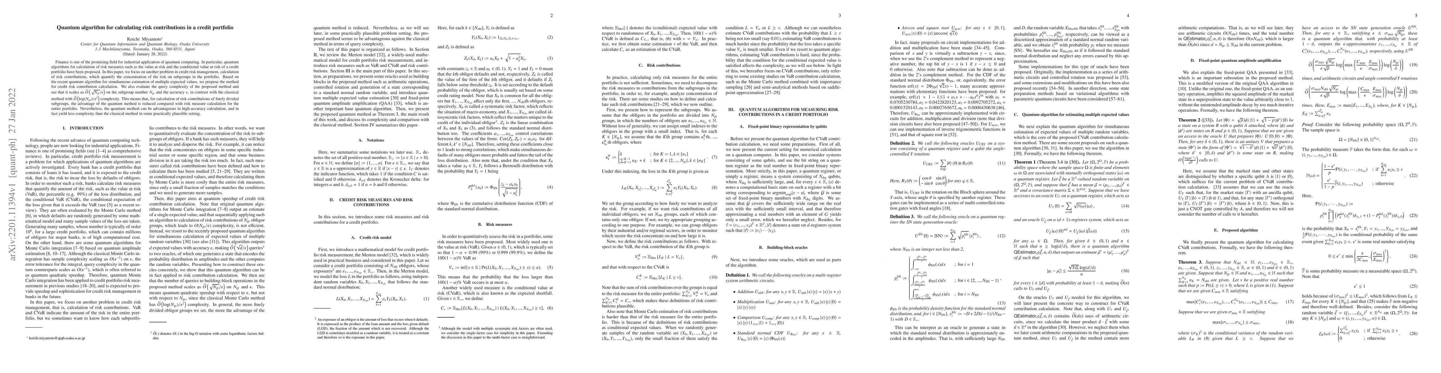 Thumbnail for Quantum algorithm for calculating risk contributions in a credit
  portfolio