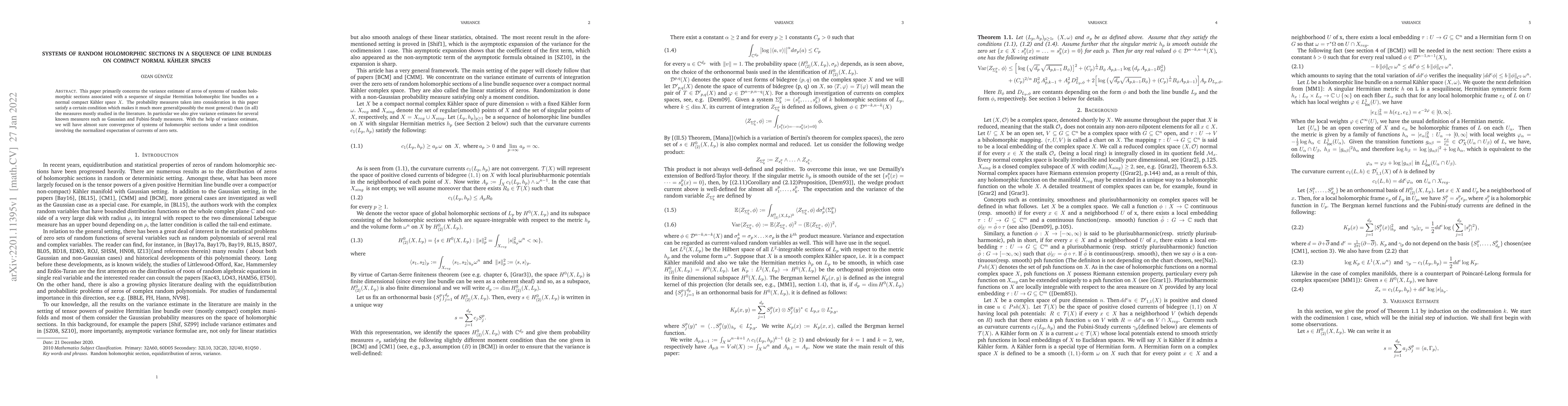 Thumbnail for Variance Estimate of Systems of Random Holomorphic Sections in a
  Sequence of Line Bundles on Compact Kahler Manifolds