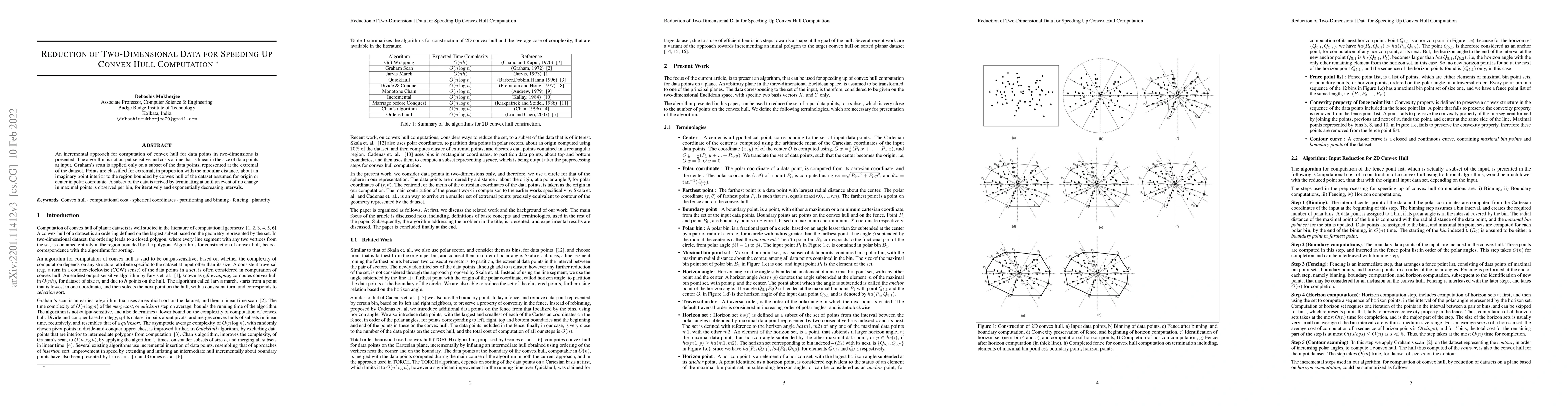 Thumbnail for Reduction of Two-Dimensional Data for Speeding Up Convex Hull
  Computation