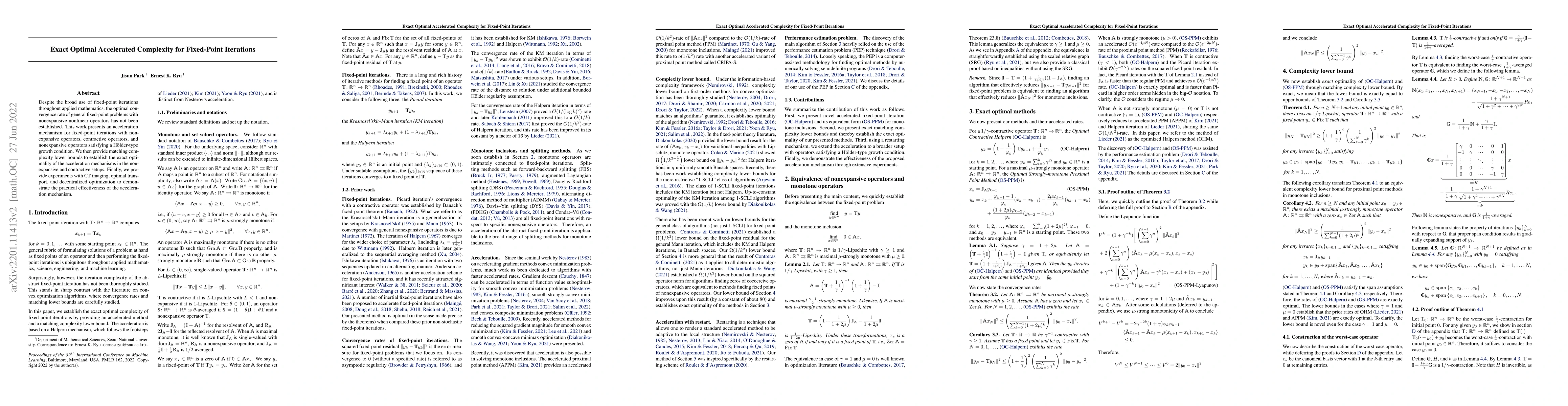 Thumbnail for Exact Optimal Accelerated Complexity for Fixed-Point Iterations