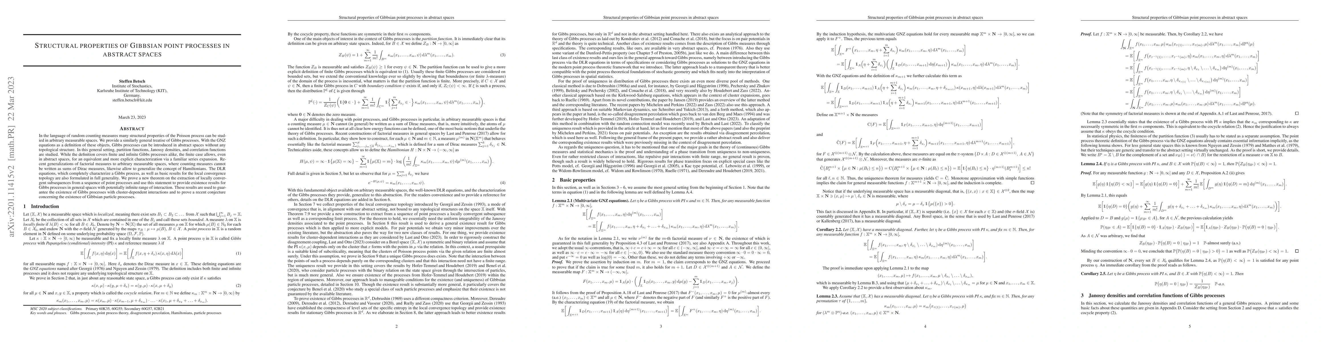Thumbnail for Structural properties of Gibbsian point processes in abstract spaces