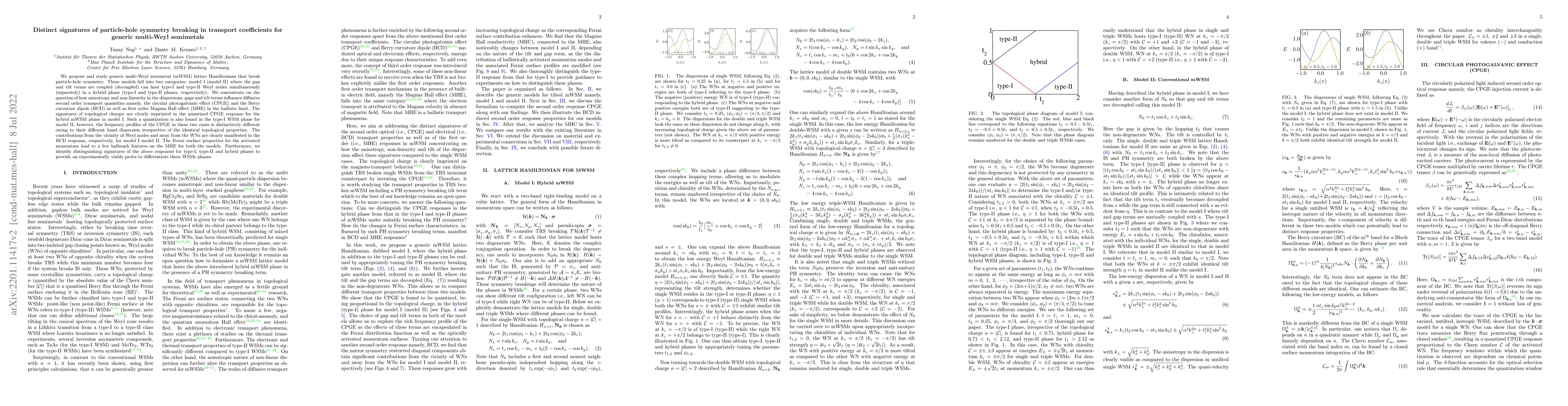 Thumbnail for Distinct signatures of particle-hole symmetry breaking in transport
  coefficients for generic multi-Weyl semimetals