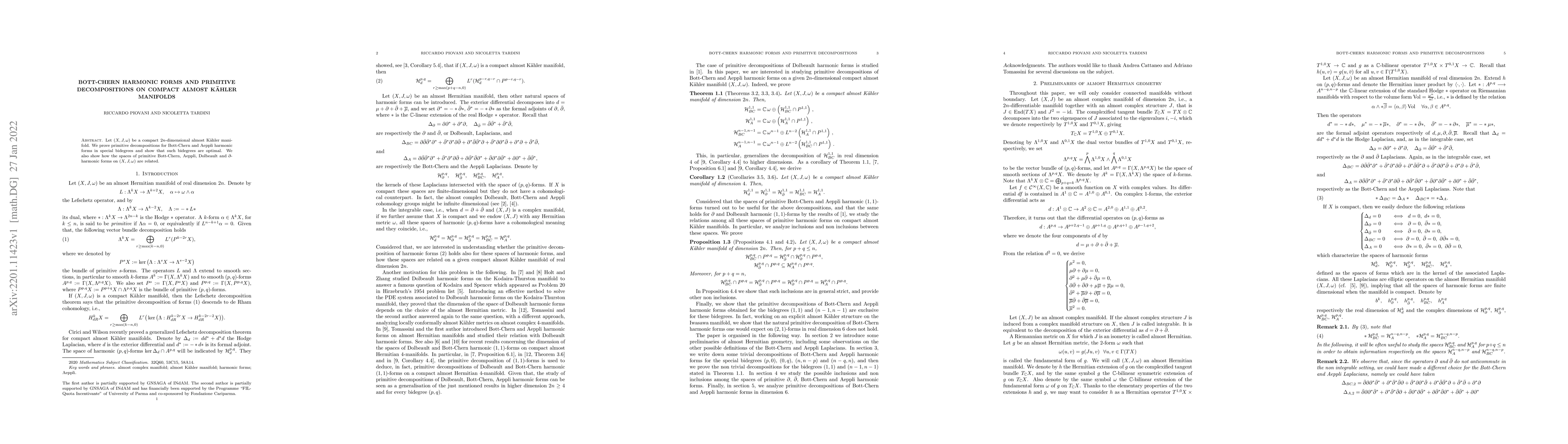 Thumbnail for Bott-Chern harmonic forms and primitive decompositions on compact almost
  K\"ahler manifolds