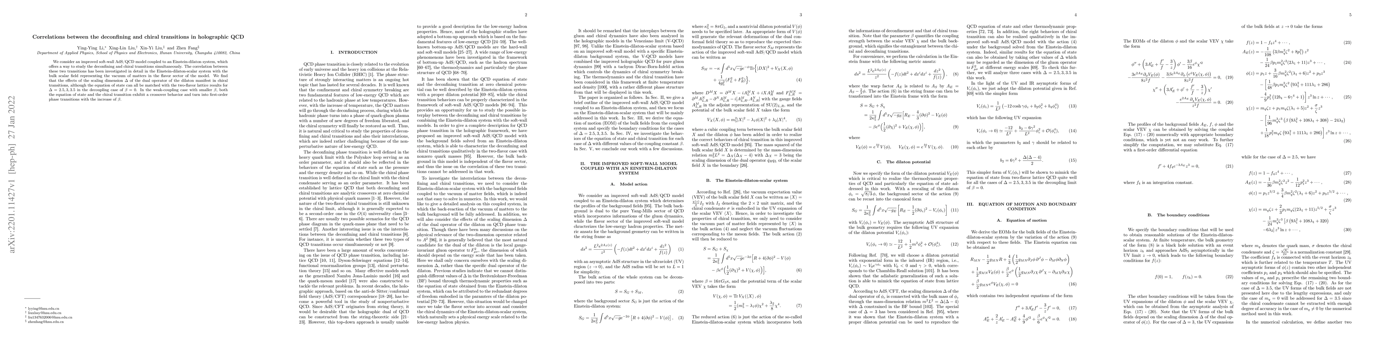 Thumbnail for Correlations between the deconfining and chiral transitions in
  holographic QCD