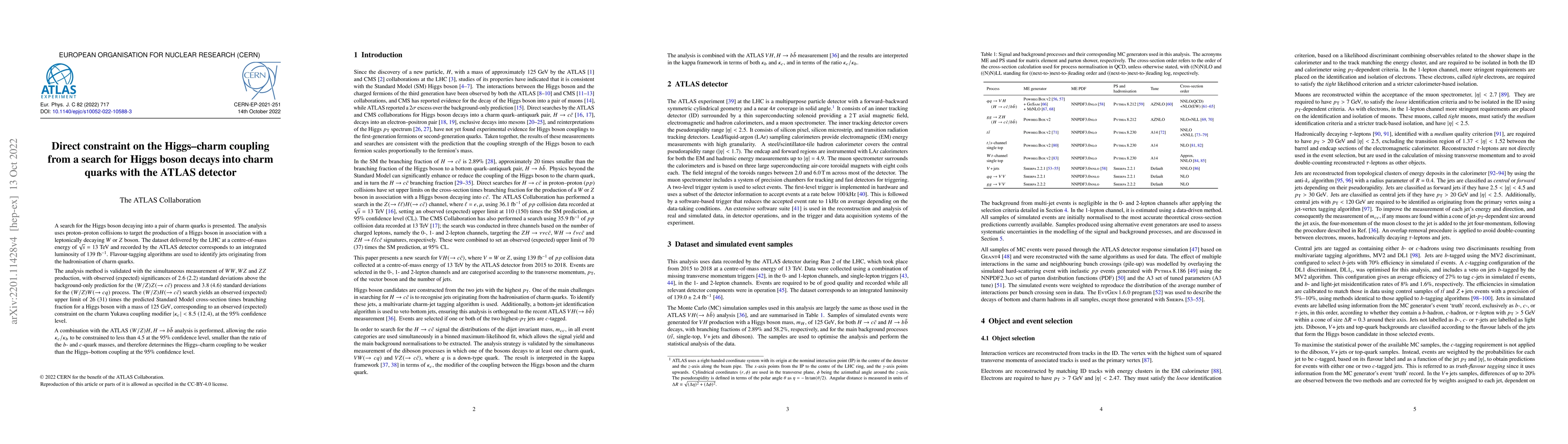 Thumbnail for Direct constraint on the Higgs-charm coupling from a search for Higgs
  boson decays into charm quarks with the ATLAS detector