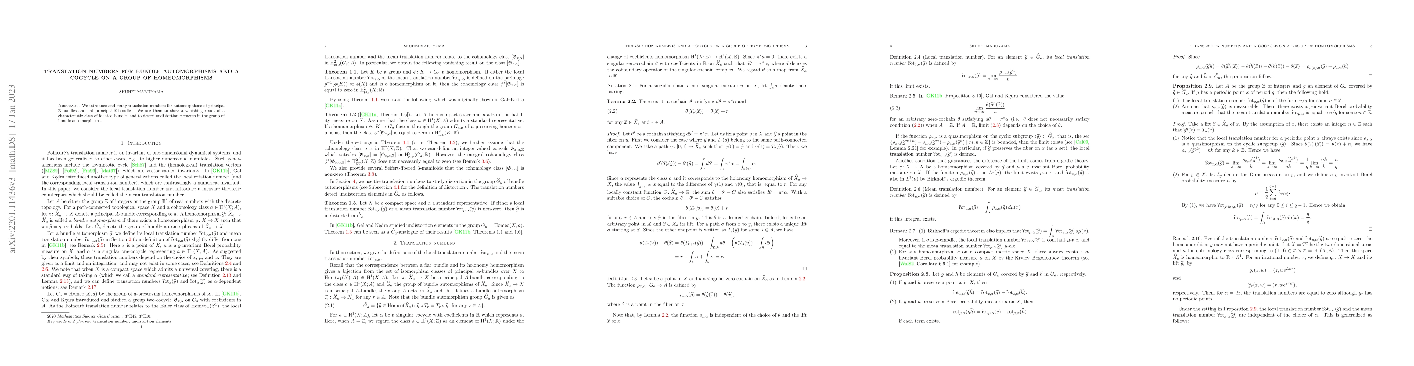 Thumbnail for Translation numbers for bundle automorphisms and a cocycle on a group of
  homeomorphisms