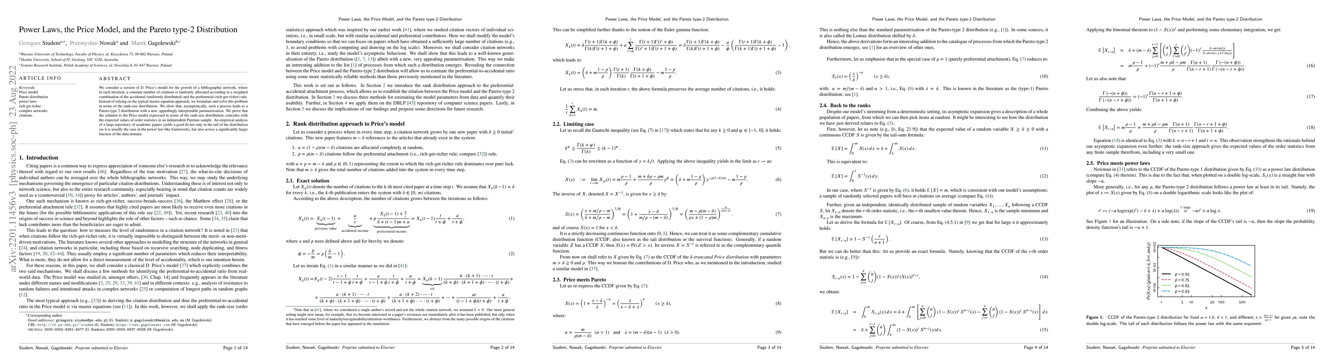Thumbnail for Power Laws, the Price Model, and the Pareto type-2 Distribution