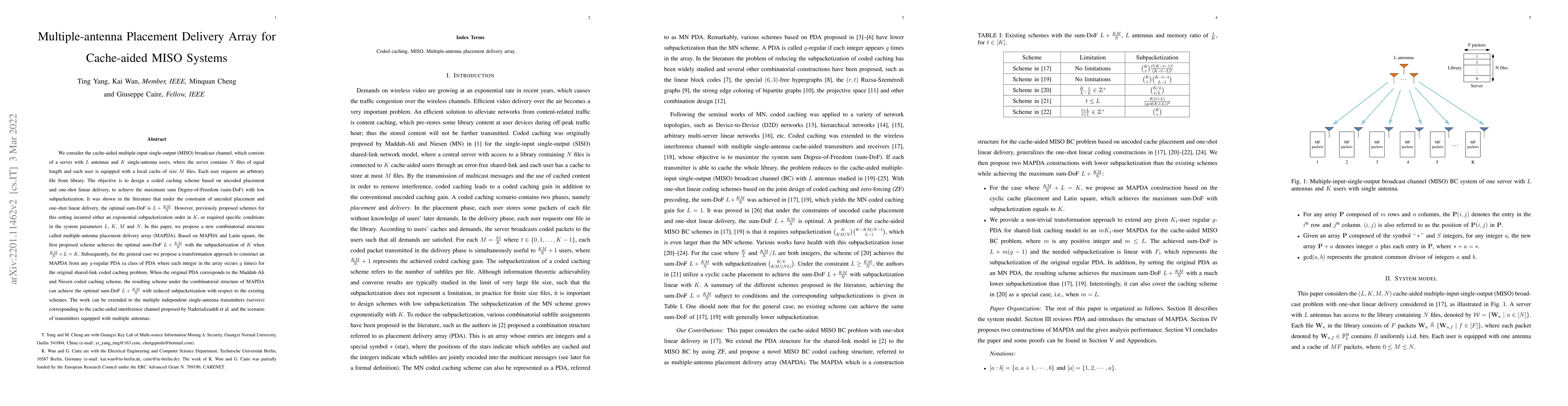 Thumbnail for Multiple-antenna Placement Delivery Array for Cache-aided MISO Systems