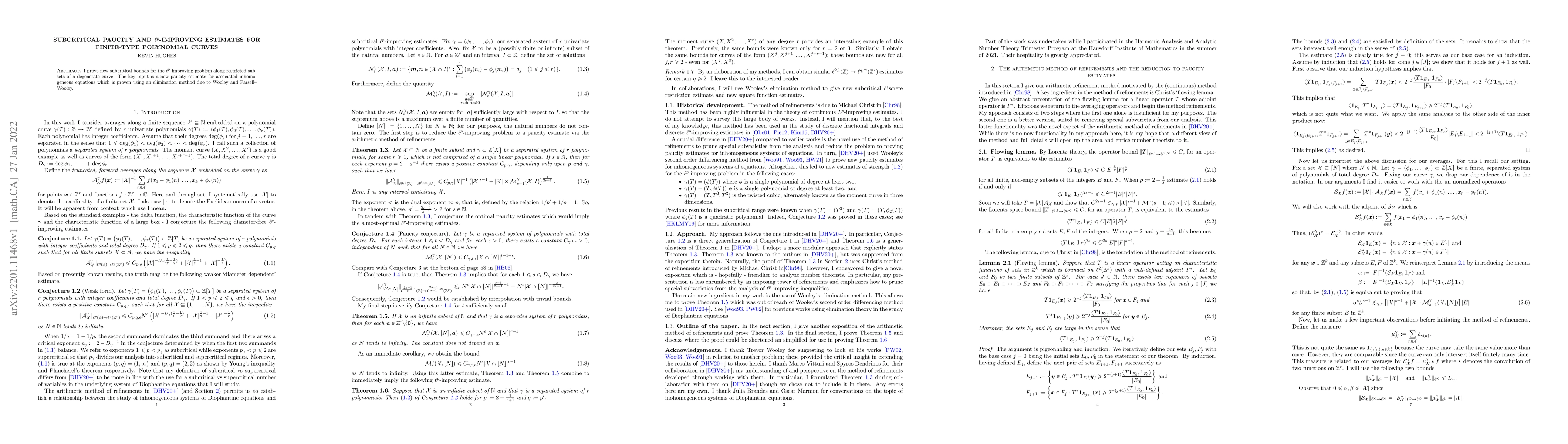 Thumbnail for Subcritical paucity and $\ell^p$-improving estimates for finite-type
  polynomial curves