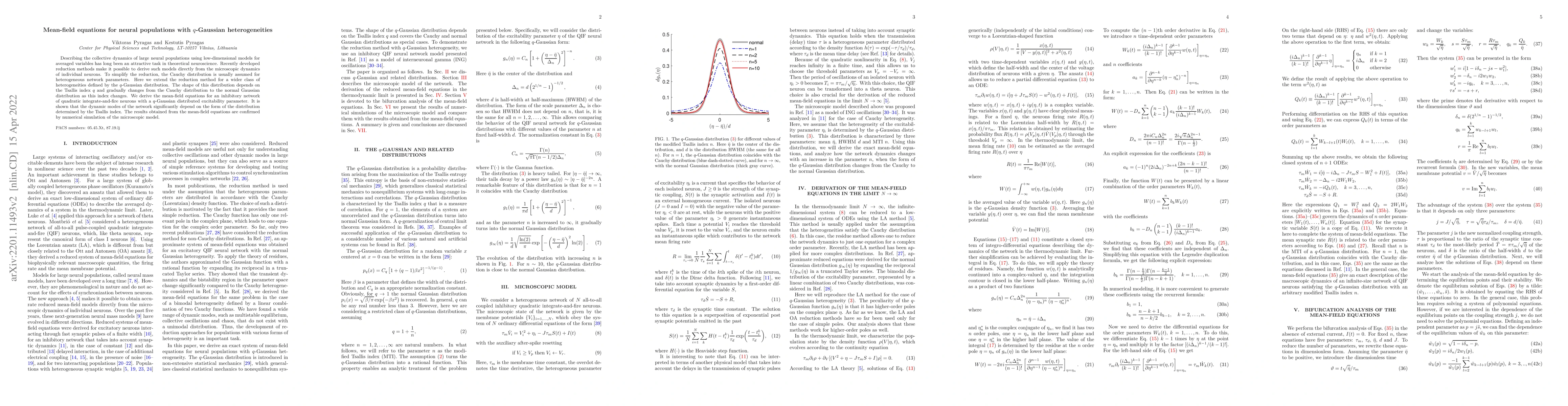 Thumbnail for Mean-field equations for neural populations with $q$-Gaussian
  heterogeneities