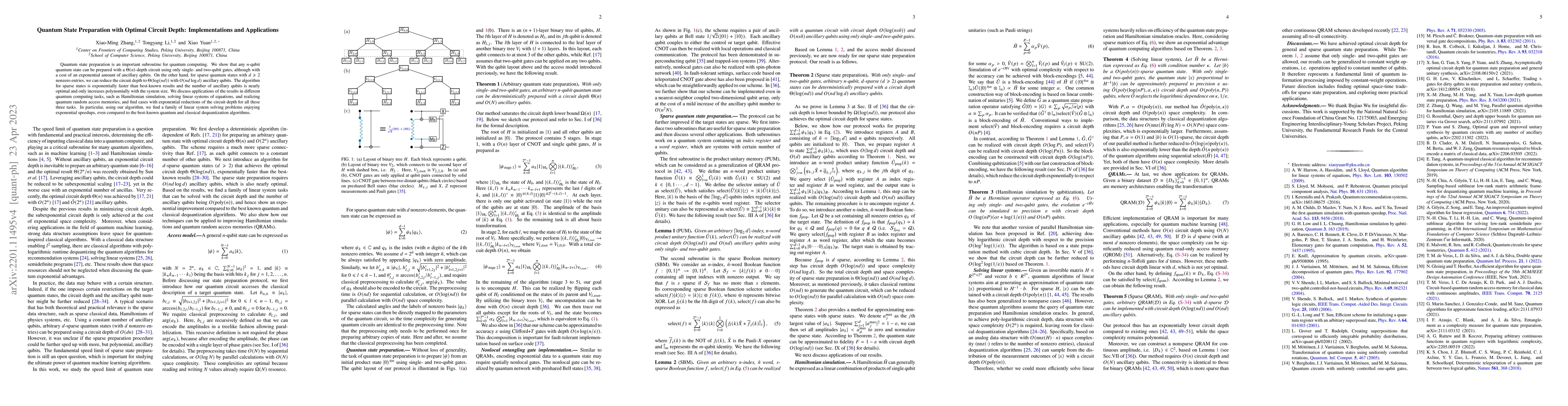 Thumbnail for Quantum State Preparation with Optimal Circuit Depth: Implementations
  and Applications