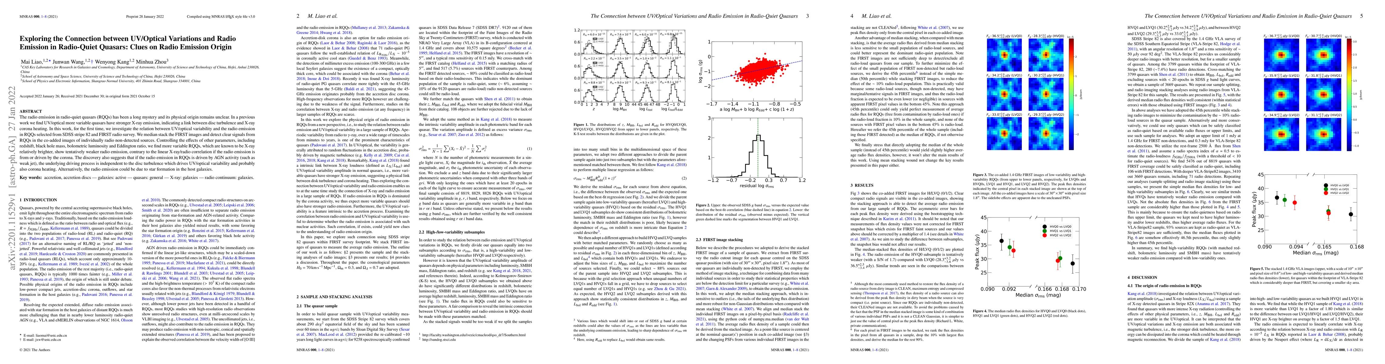 Thumbnail for Exploring the Connection between UV/Optical Variations and Radio
  Emission in Radio-Quiet Quasars: Clues on Radio Emission Origin