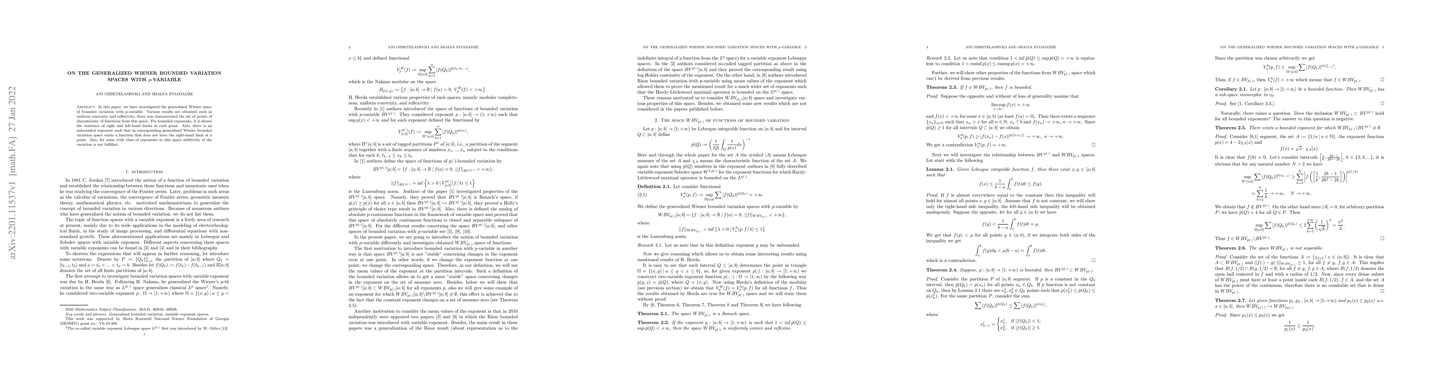 Thumbnail for On the generalized Wiener bounded variation spaces with p-variable