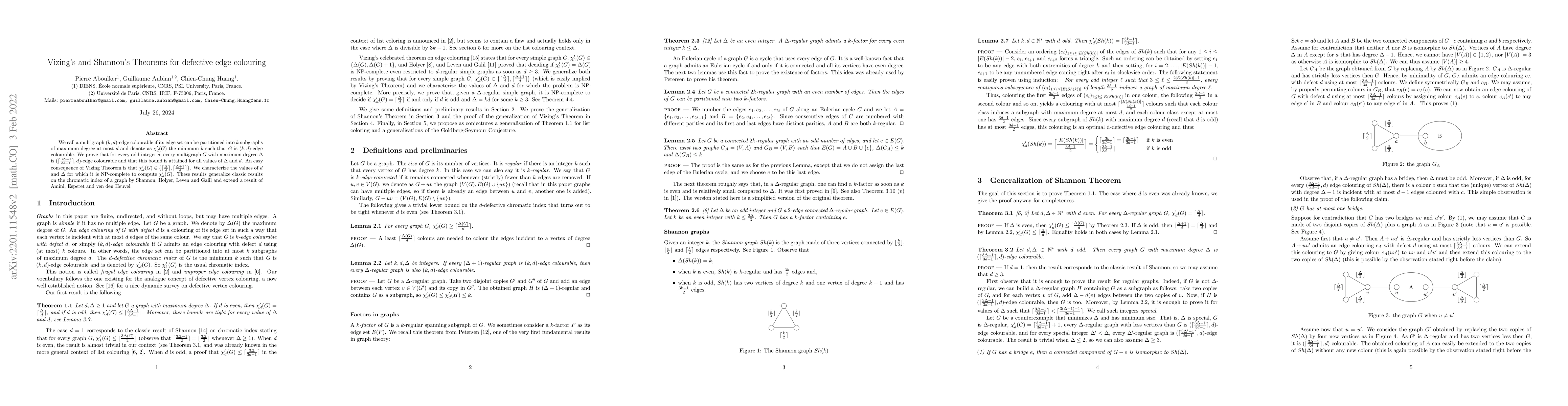 Thumbnail for Vizing's and Shannon's Theorems for defective edge colouring