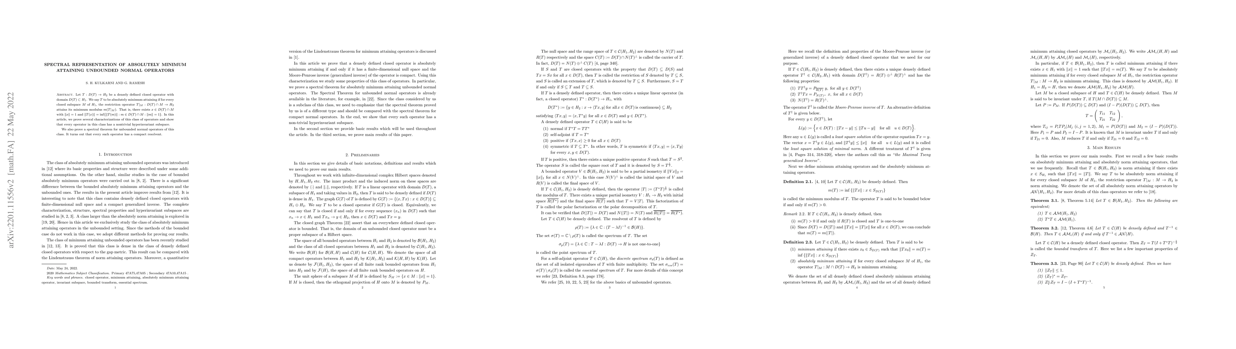 Thumbnail for Spectral representation of absolutely minimum attaining unbounded normal
  operators
