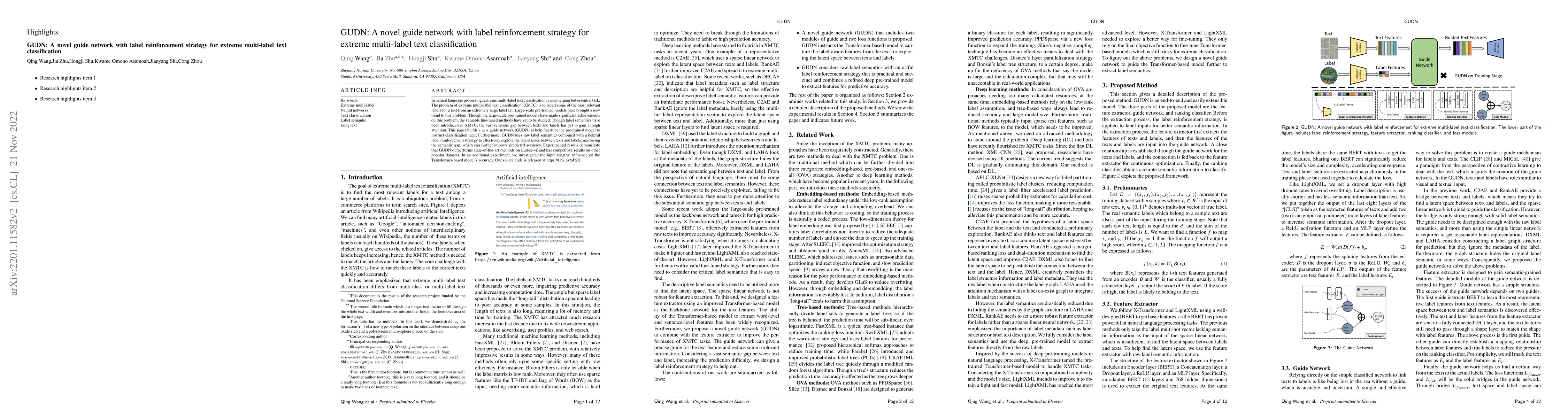 Thumbnail for GUDN: A novel guide network with label reinforcement strategy for
  extreme multi-label text classification