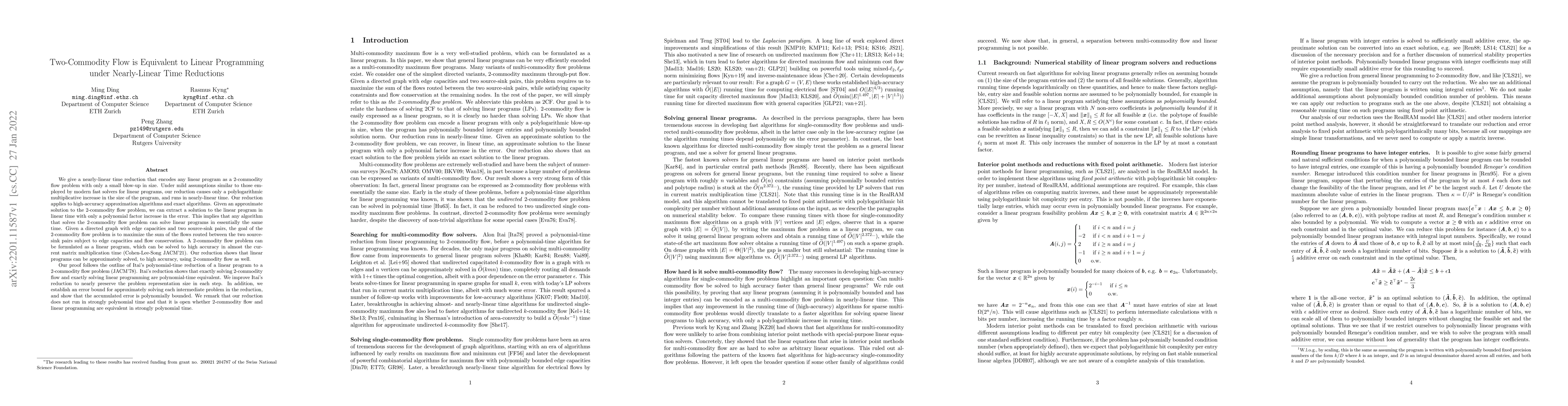 Thumbnail for Two-Commodity Flow is Equivalent to Linear Programming under
  Nearly-Linear Time Reductions