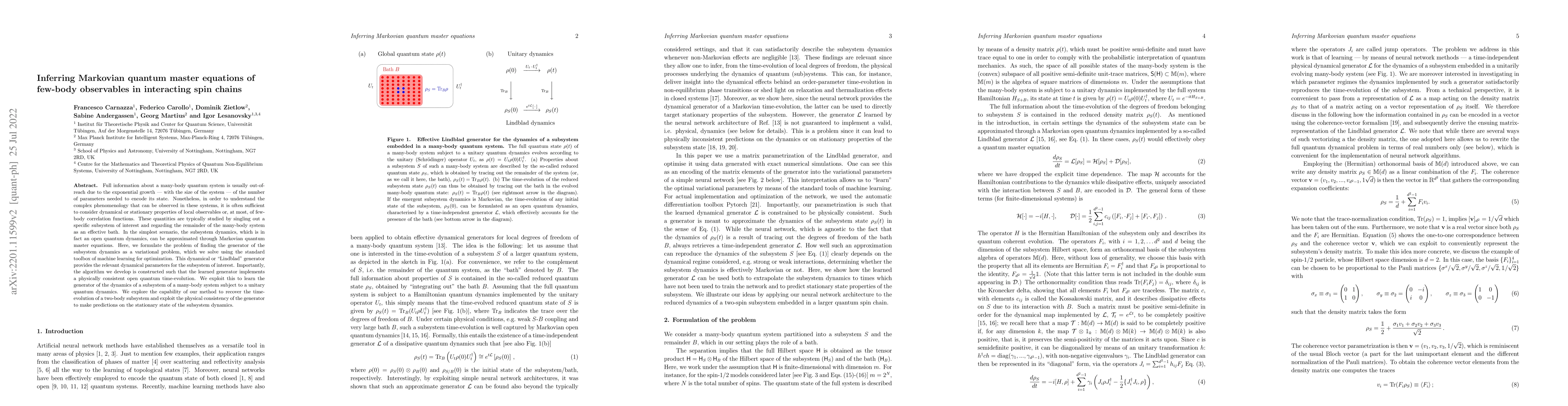 Thumbnail for Inferring Markovian quantum master equations of few-body observables in
  interacting spin chains
