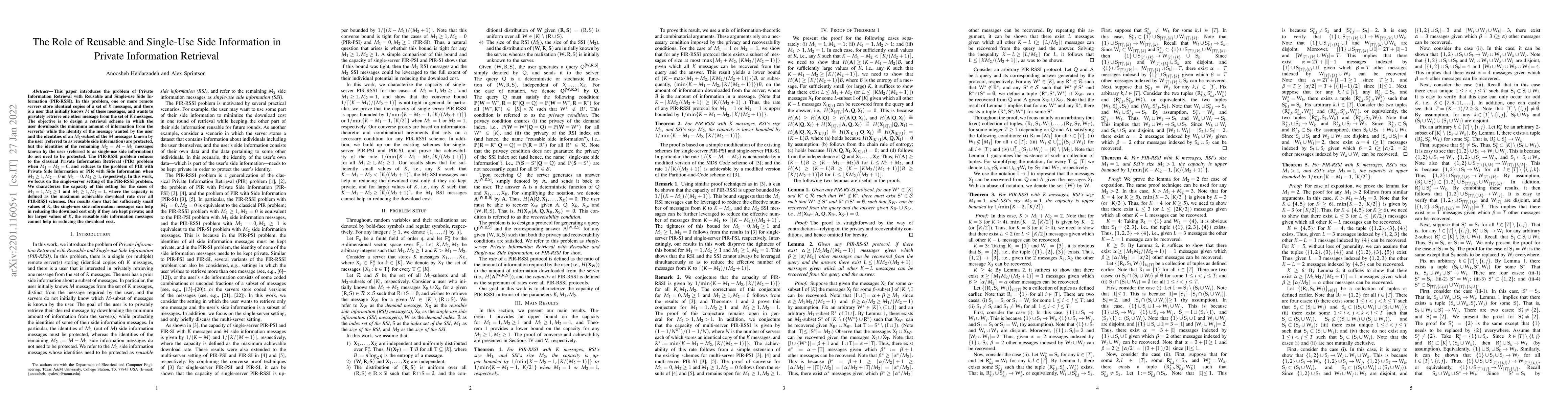 Thumbnail for The Role of Reusable and Single-Use Side Information in Private
  Information Retrieval