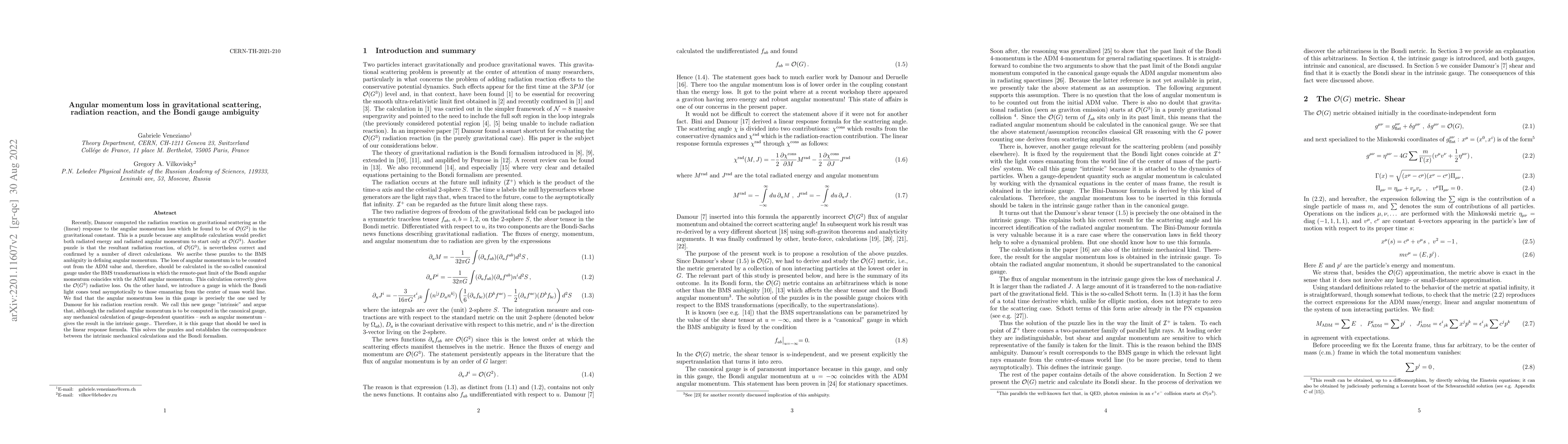 Thumbnail for Angular momentum loss in gravitational scattering, radiation reaction,
  and the Bondi gauge ambiguity