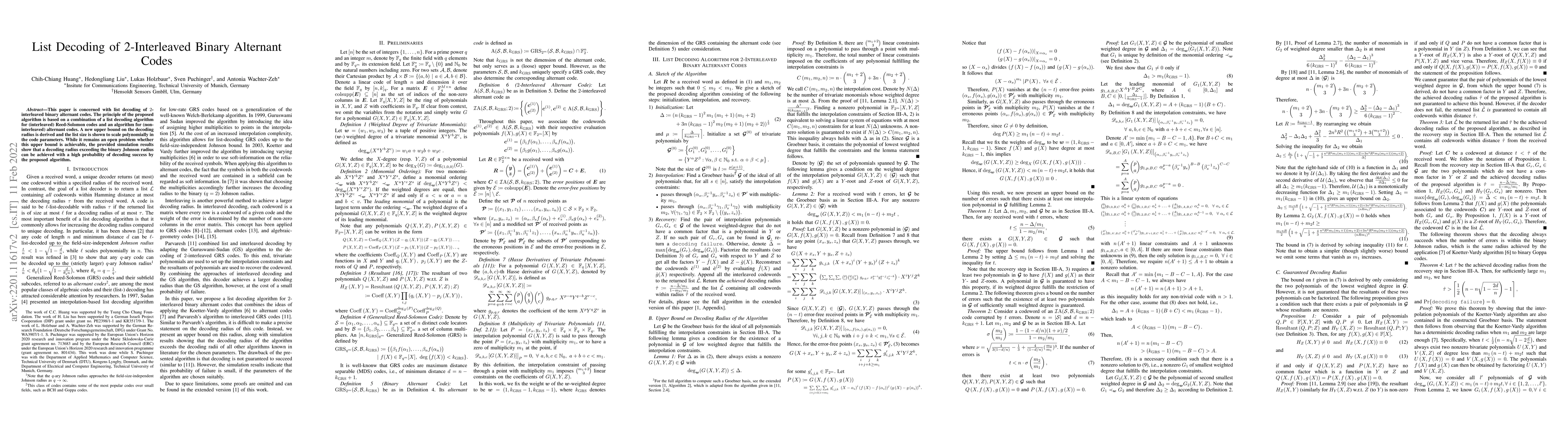 Thumbnail for List Decoding of 2-Interleaved Binary Alternant Codes