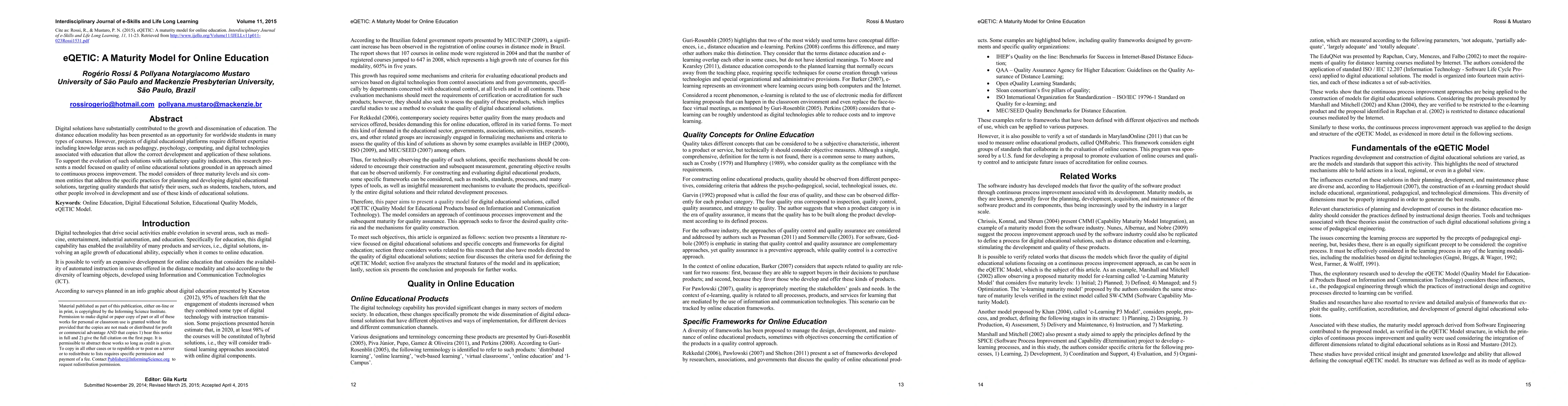 Thumbnail for eQETIC: A Maturity Model for Online Education