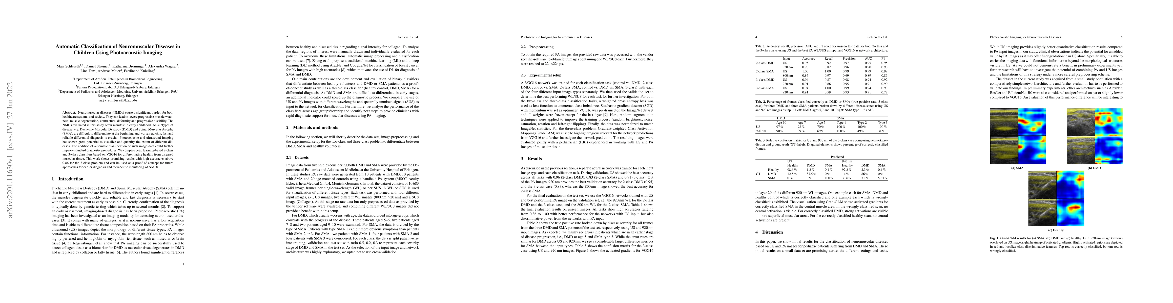 Thumbnail for Automatic Classification of Neuromuscular Diseases in Children Using
  Photoacoustic Imaging