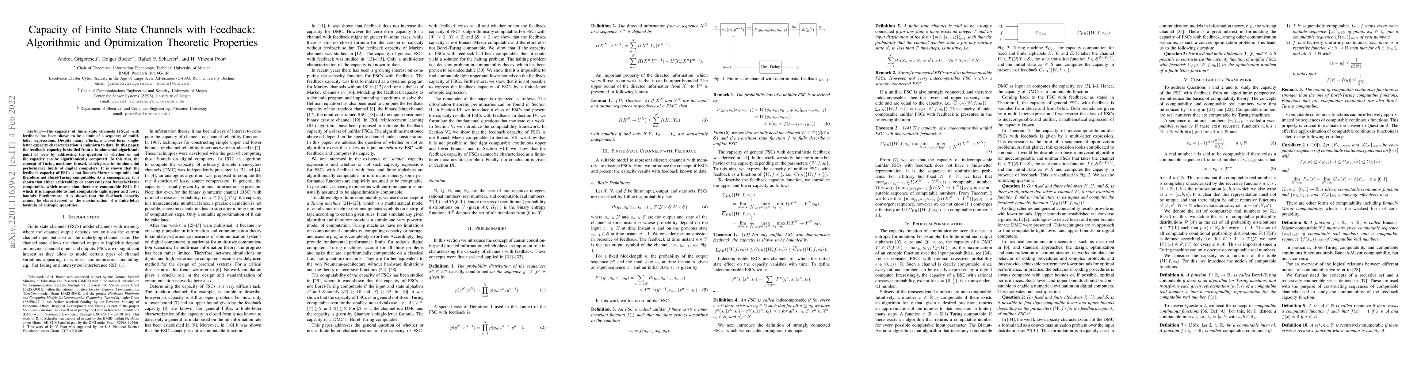 Thumbnail for Capacity of Finite State Channels with Feedback: Algorithmic and
  Optimization Theoretic Properties