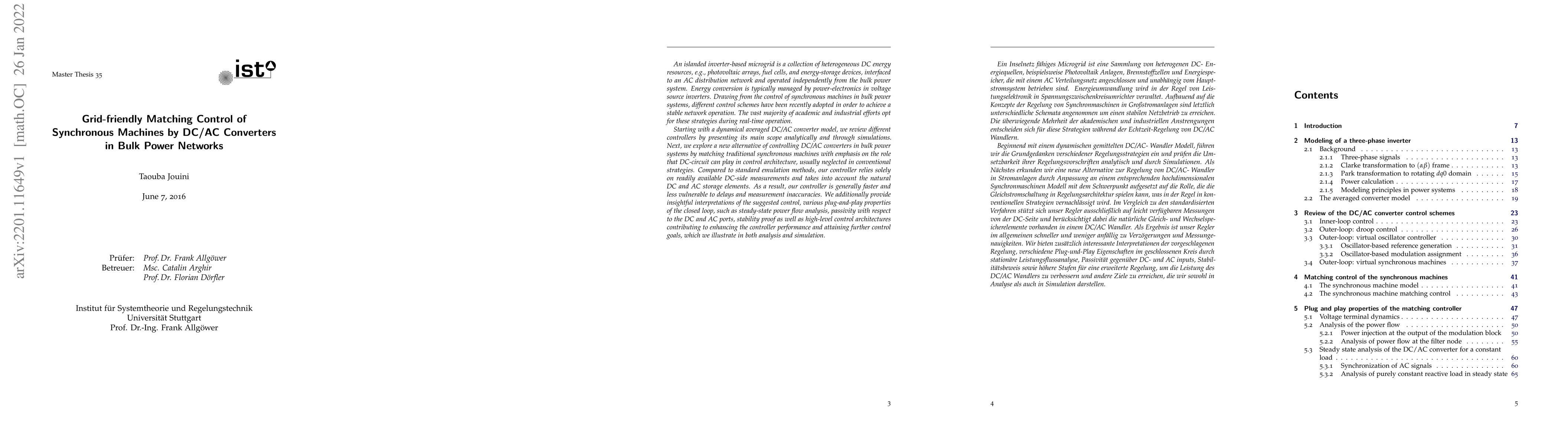 Thumbnail for Grid-friendly Matching Control of Synchronous Machines by DC/AC
  Converters in Bulk Power Networks