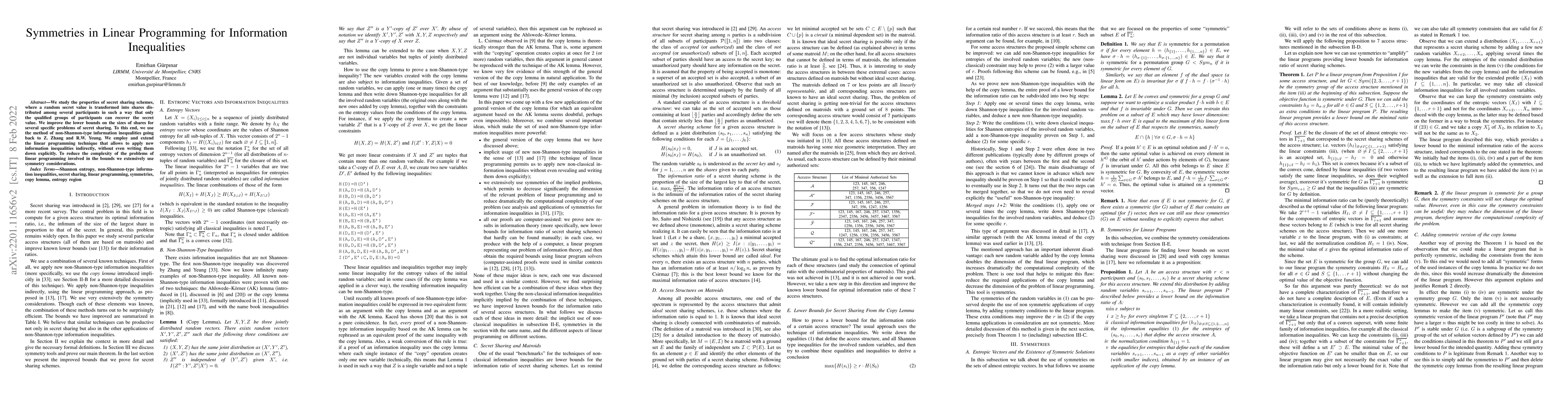 Thumbnail for Symmetries in Linear Programming for Information Inequalities
