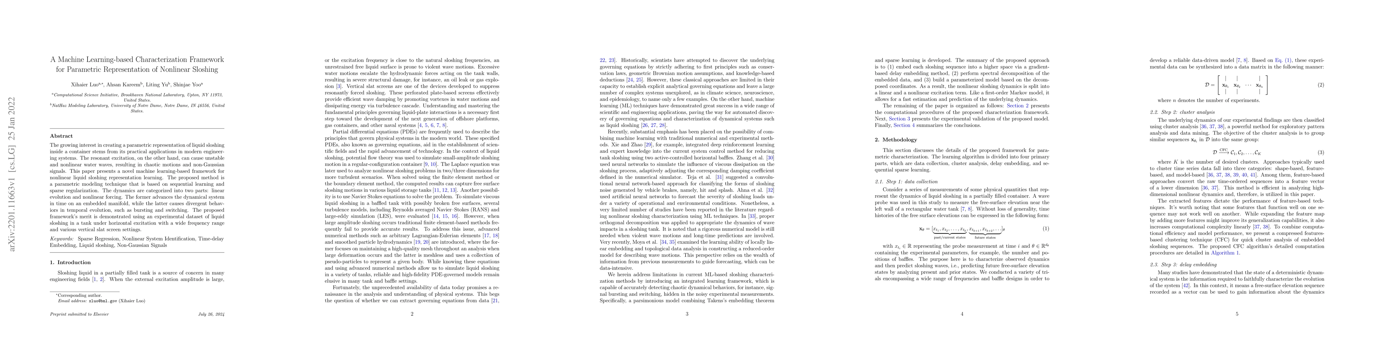 Thumbnail for A Machine Learning-based Characterization Framework for Parametric
  Representation of Nonlinear Sloshing