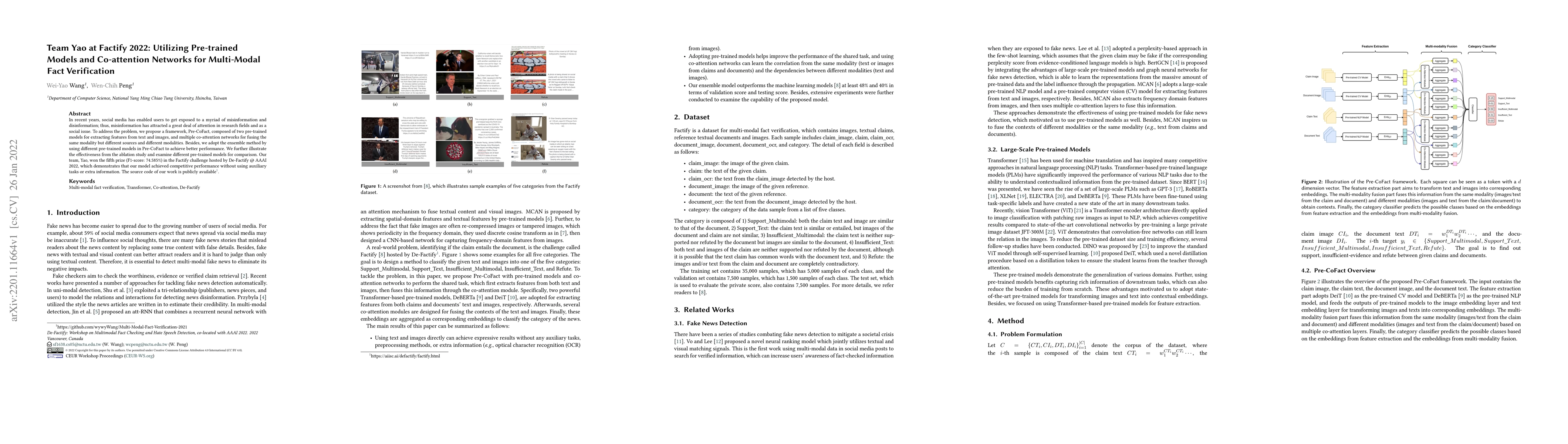 Thumbnail for Team Yao at Factify 2022: Utilizing Pre-trained Models and Co-attention
  Networks for Multi-Modal Fact Verification