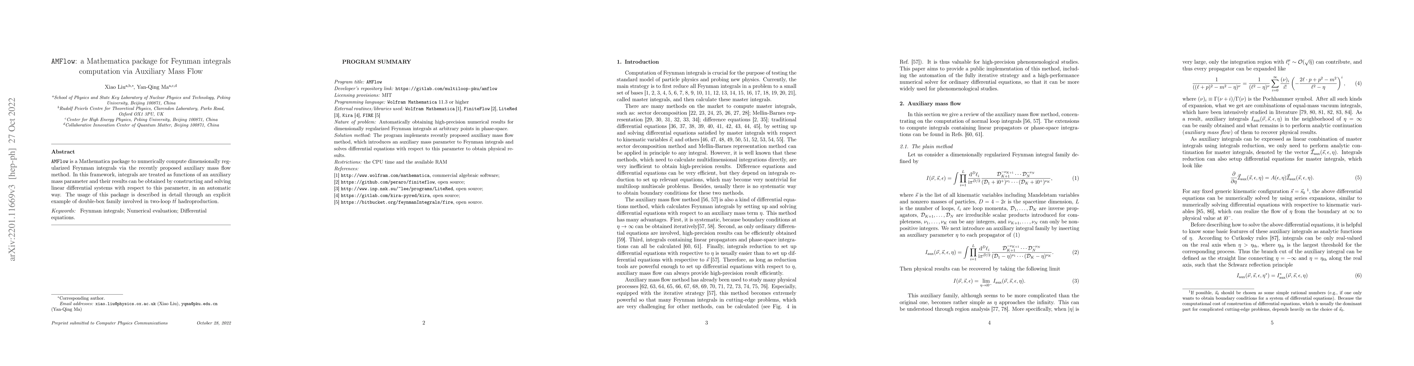 Thumbnail for AMFlow: a Mathematica package for Feynman integrals computation via
  Auxiliary Mass Flow