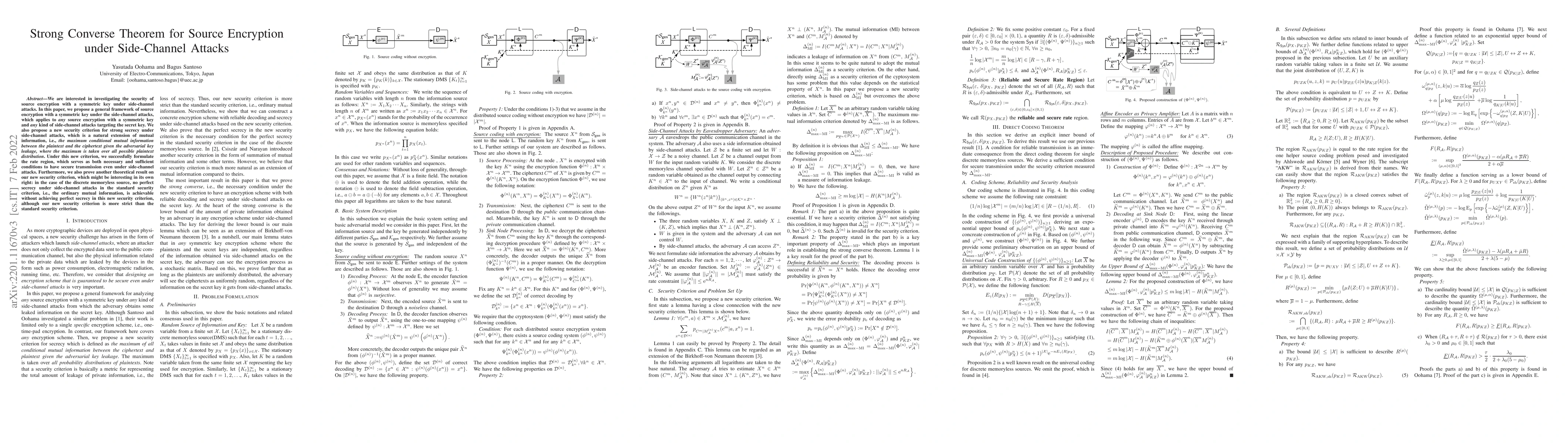 Thumbnail for Strong Converse Theorem for Source Encryption under Side-Channel Attacks