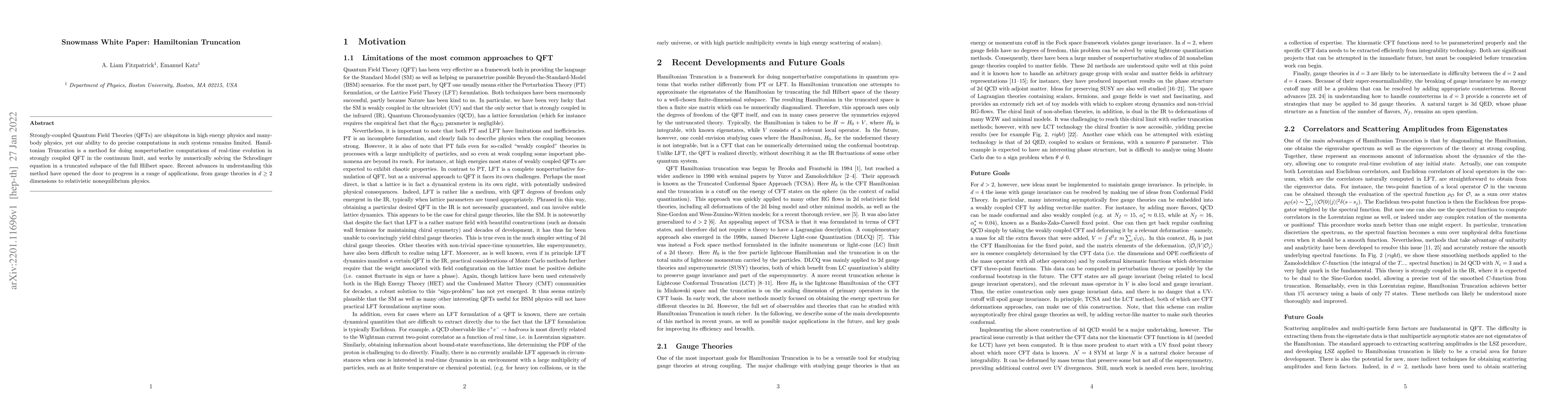 Thumbnail for Snowmass White Paper: Hamiltonian Truncation