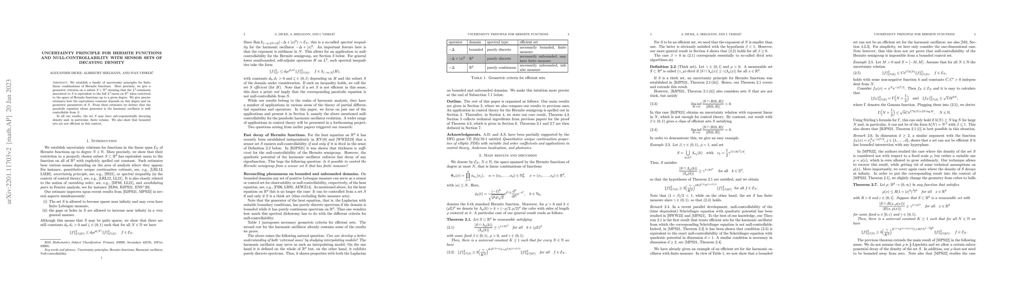 Thumbnail for Uncertainty principle for Hermite functions and null-controllability
  with sensor sets of decaying density
