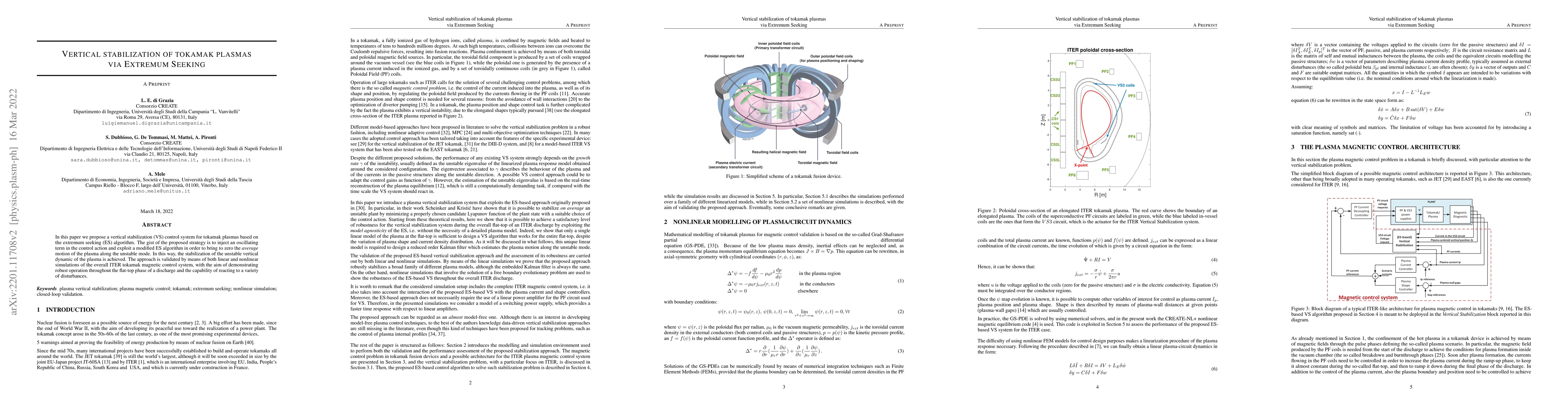Thumbnail for Vertical stabilization of tokamak plasmas via Extremum Seeking