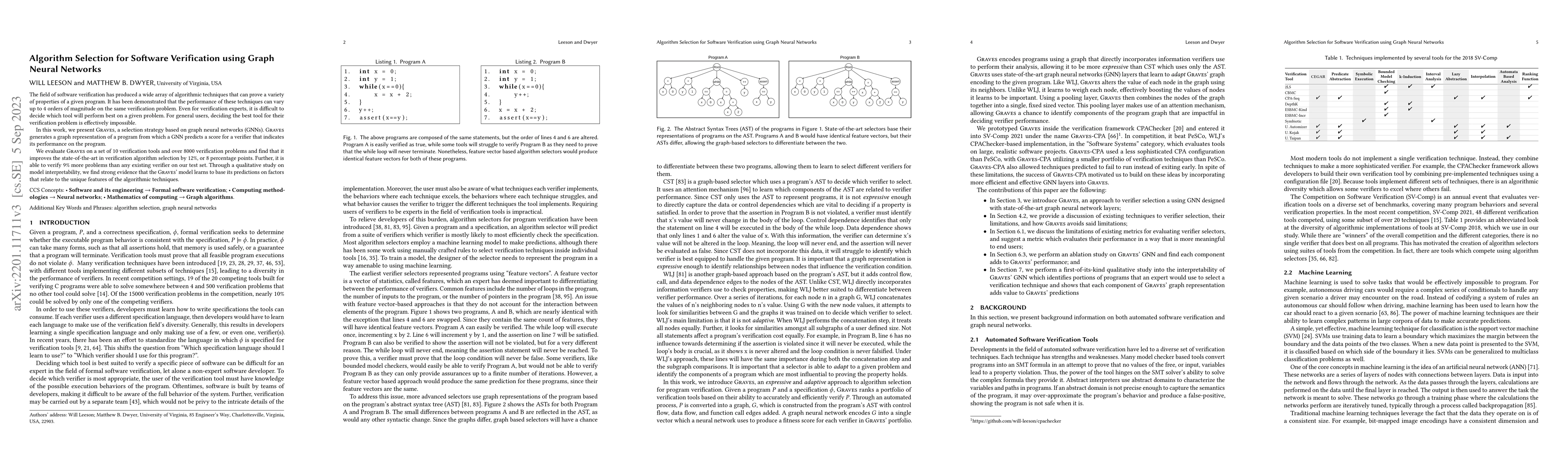 Thumbnail for Algorithm Selection for Software Verification using Graph Neural
  Networks