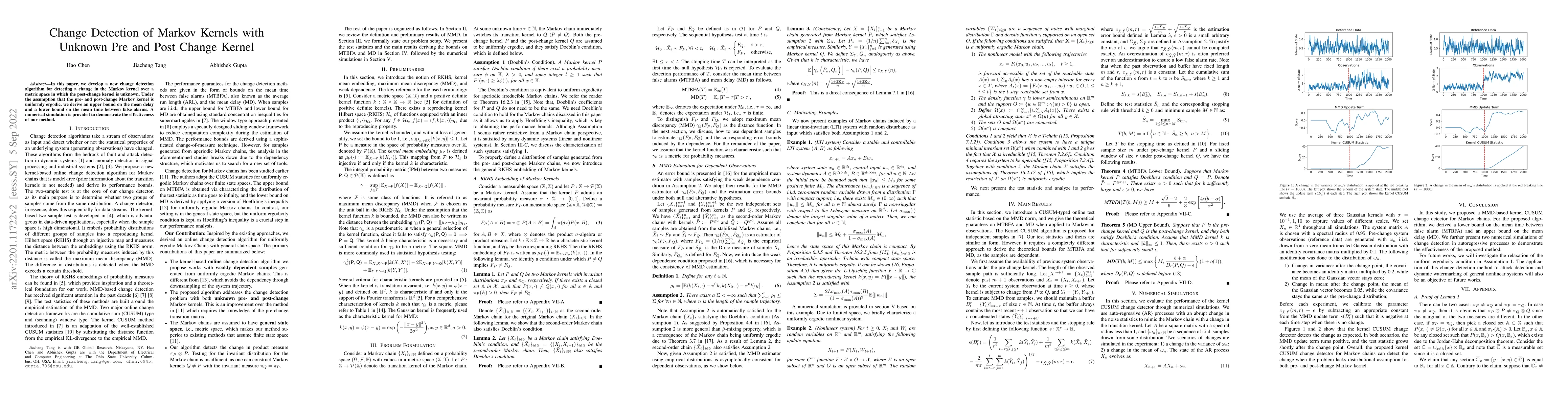 Thumbnail for Change Detection of Markov Kernels with Unknown Pre and Post Change
  Kernel