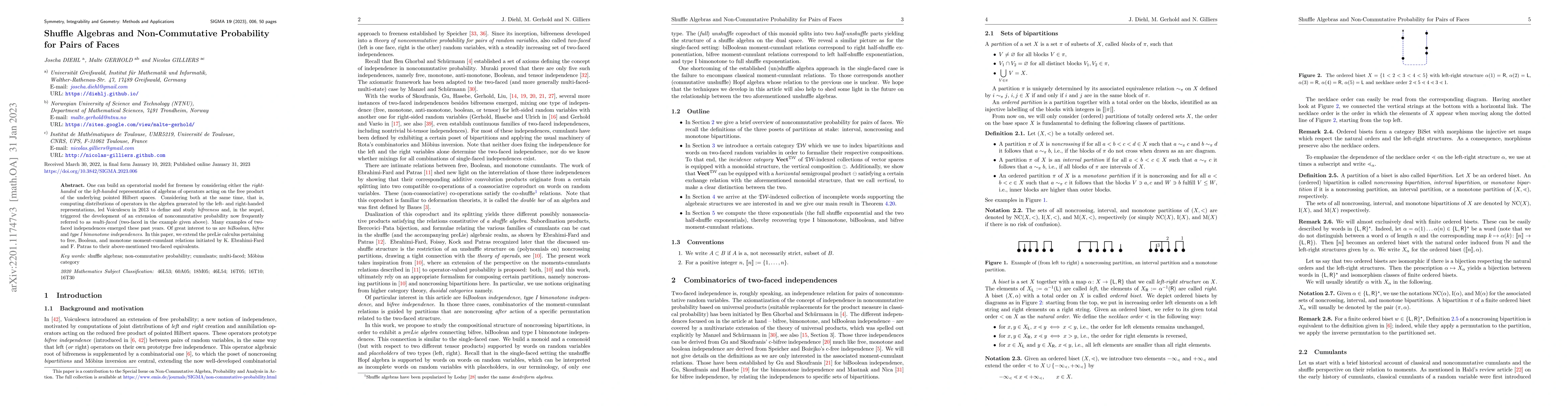 Thumbnail for Shuffle Algebras and Non-Commutative Probability for Pairs of Faces