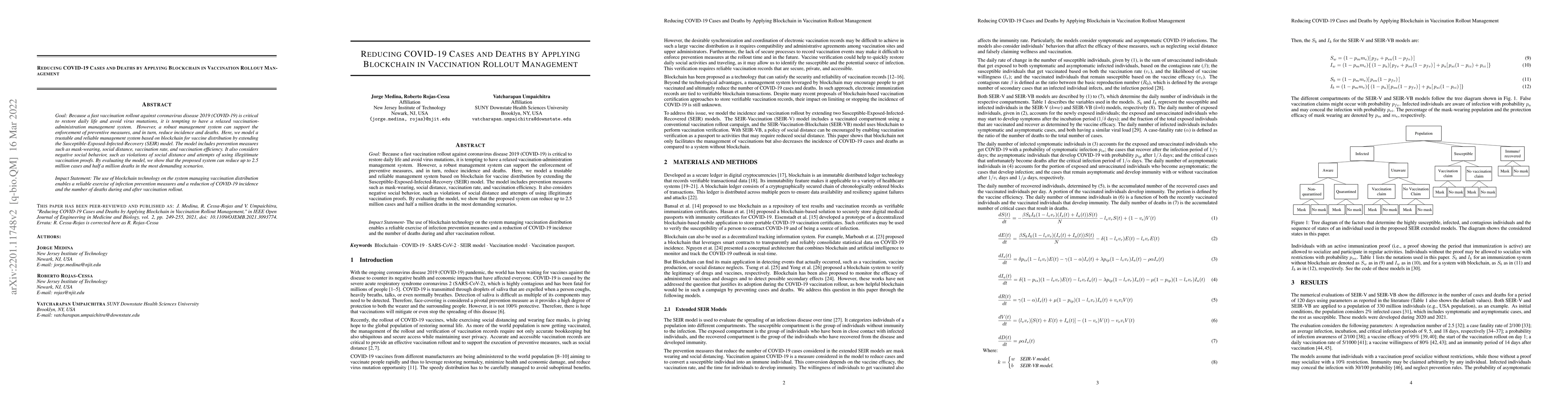 Thumbnail for Reducing COVID-19 Cases and Deaths by Applying Blockchain in Vaccination
  Rollout Management