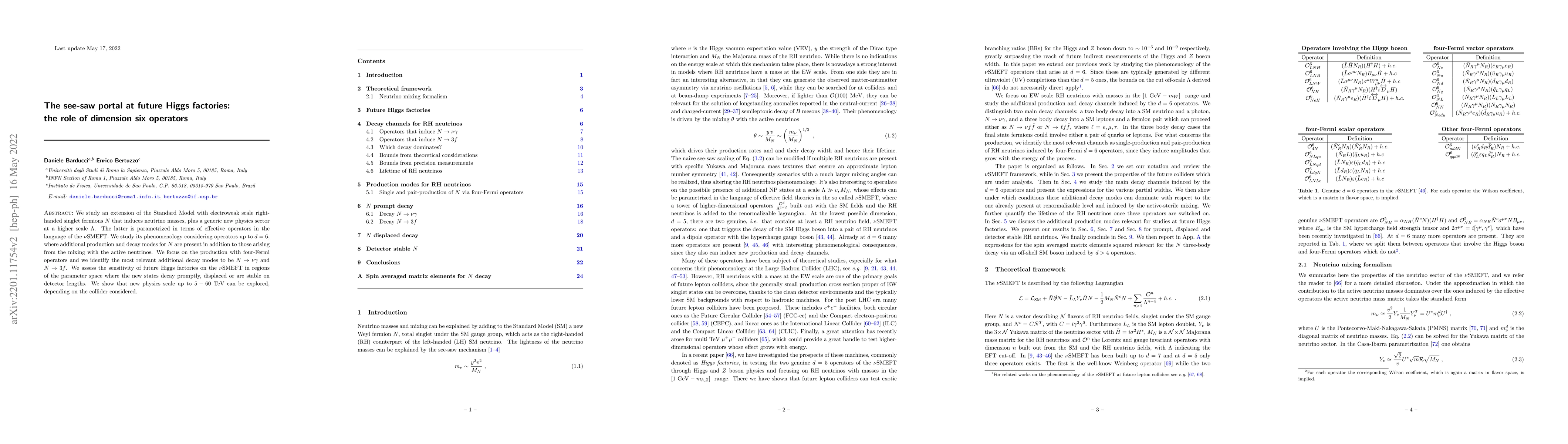 Thumbnail for The see-saw portal at future Higgs factories: the role of dimension six
  operators
