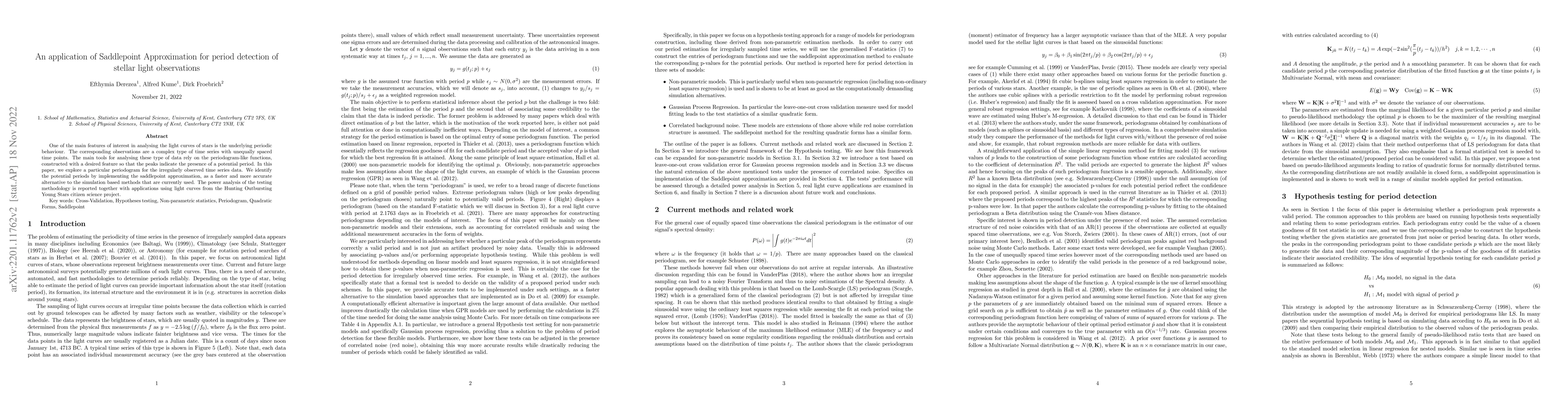 Thumbnail for An application of Saddlepoint Approximation for period detection of
  stellar light observations