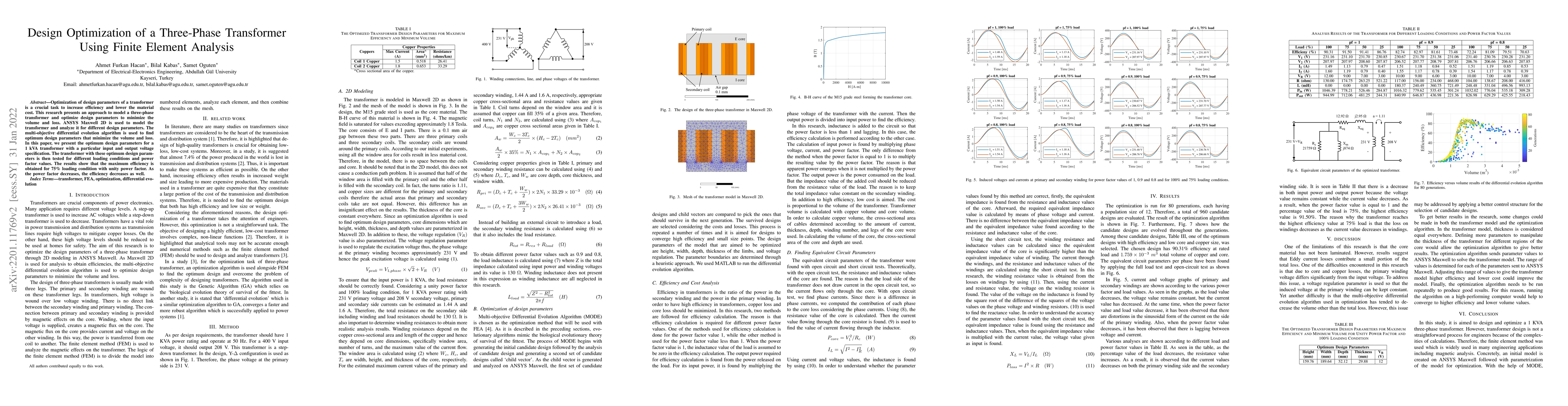 Thumbnail for Design Optimization of a Three-Phase Transformer Using Finite Element
  Analysis