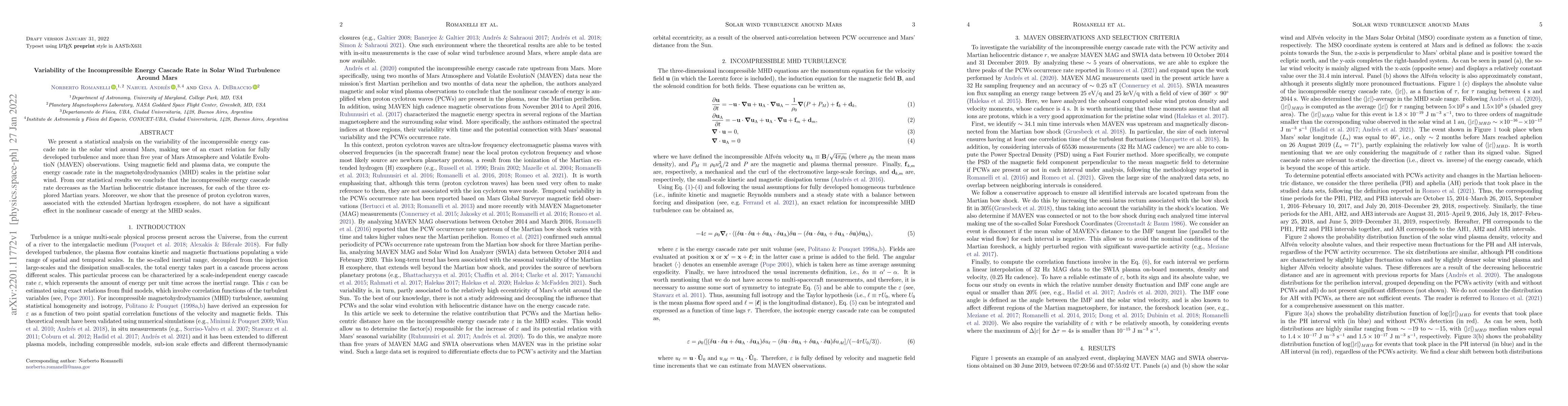 Thumbnail for Variability of the Incompressible Energy Cascade Rate in Solar Wind
  Turbulence Around Mars