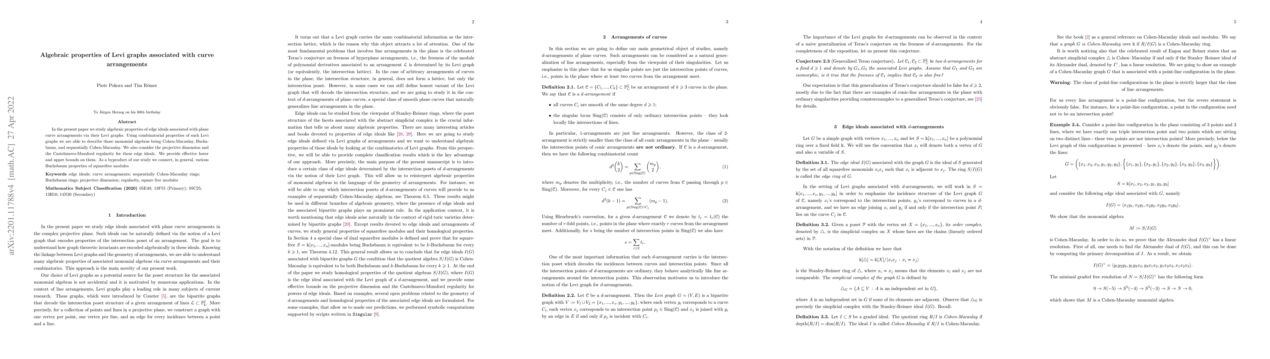 Thumbnail for Algebraic properties of Levi graphs associated with curve arrangements