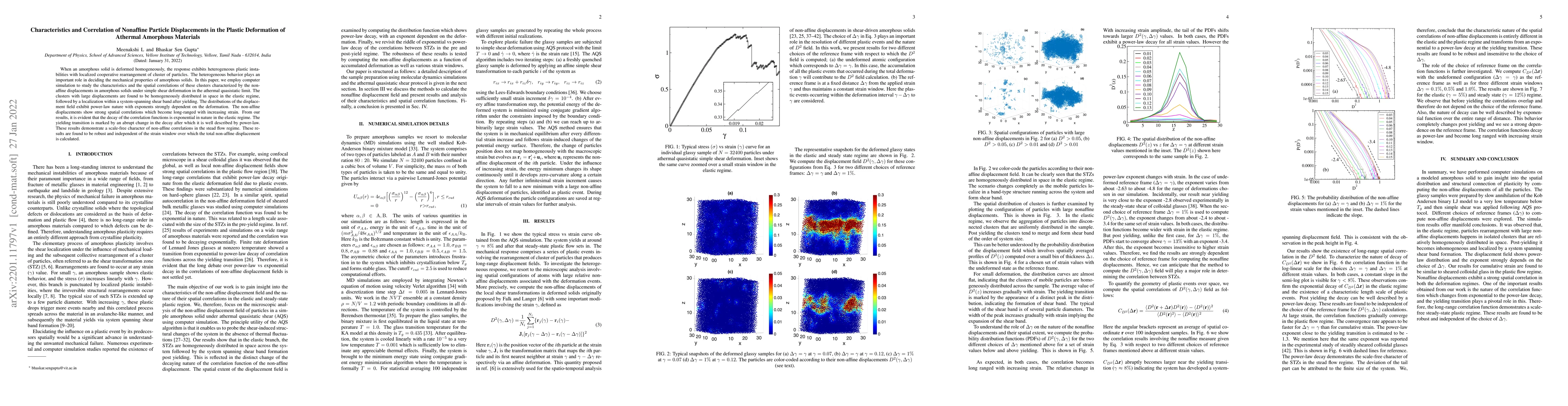 Thumbnail for Characteristics and Correlation of Nonaffine Particle Displacements in
  the Plastic Deformation of Athermal Amorphous Materials