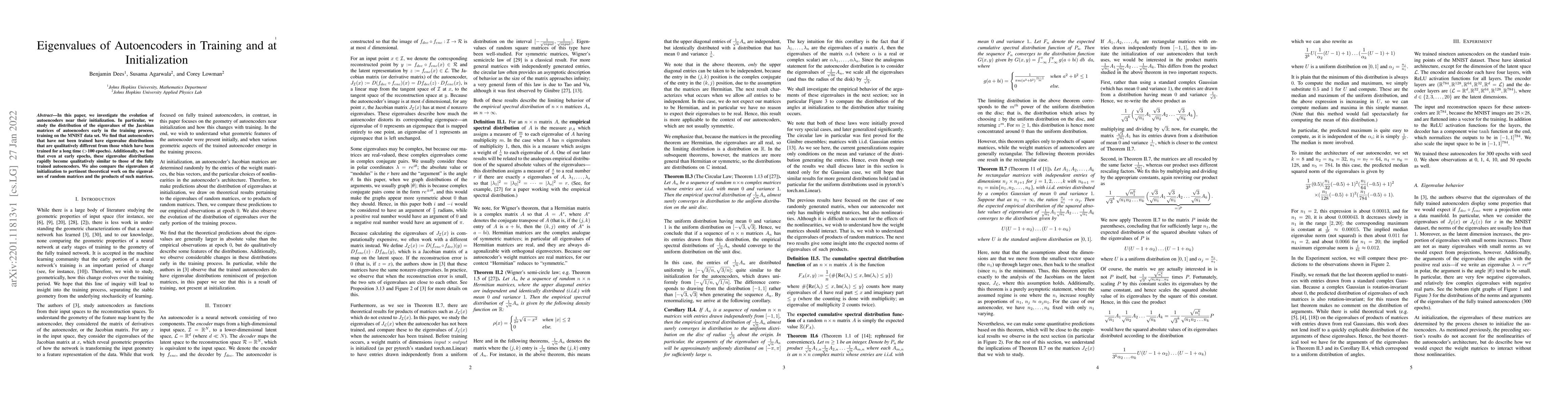 Thumbnail for Eigenvalues of Autoencoders in Training and at Initialization
