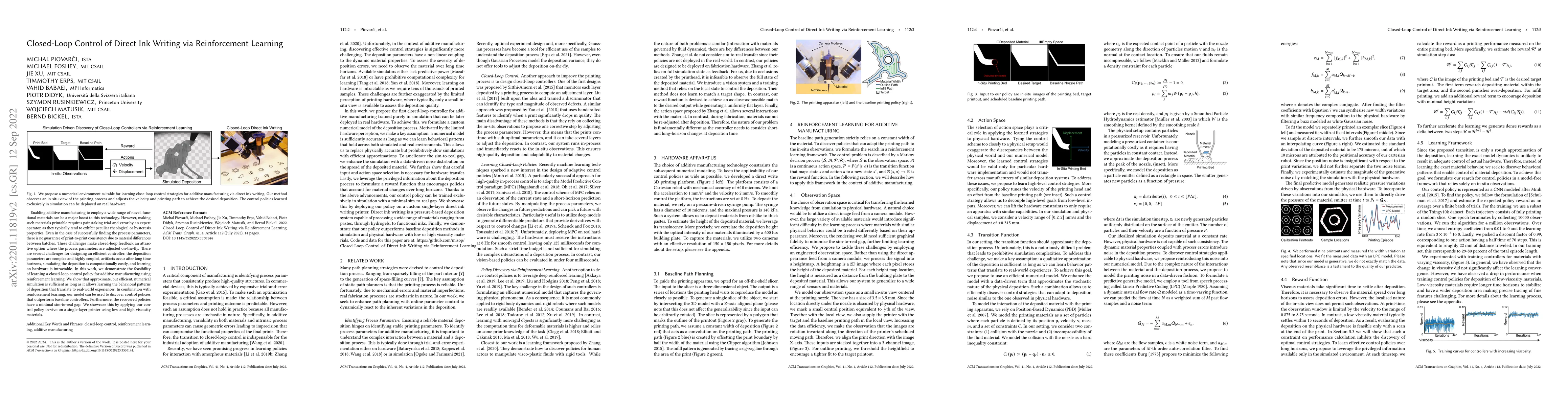 Thumbnail for Closed-Loop Control of Direct Ink Writing via Reinforcement Learning