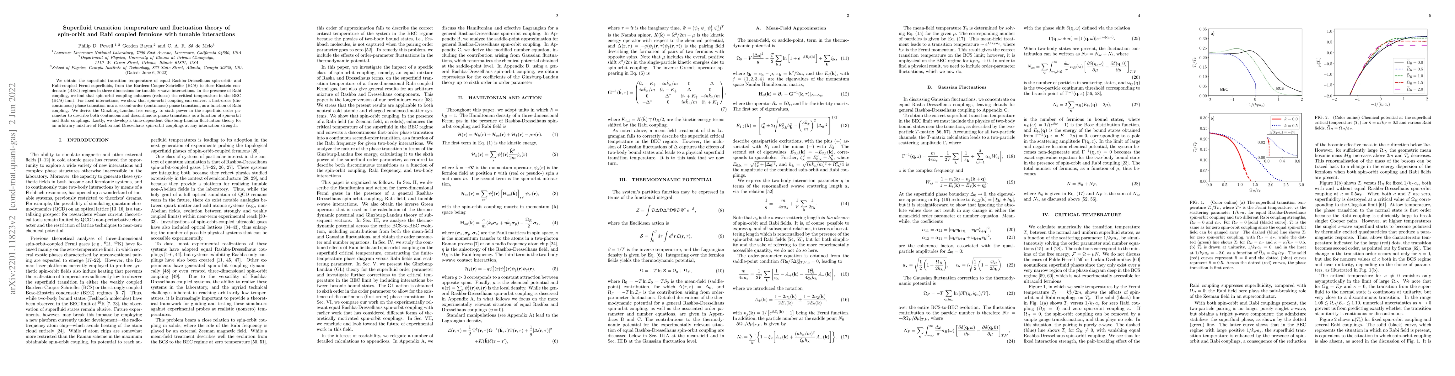 Thumbnail for Superfluid transition temperature and fluctuation theory of spin-orbit
  and Rabi-coupled fermions with tunable interactions